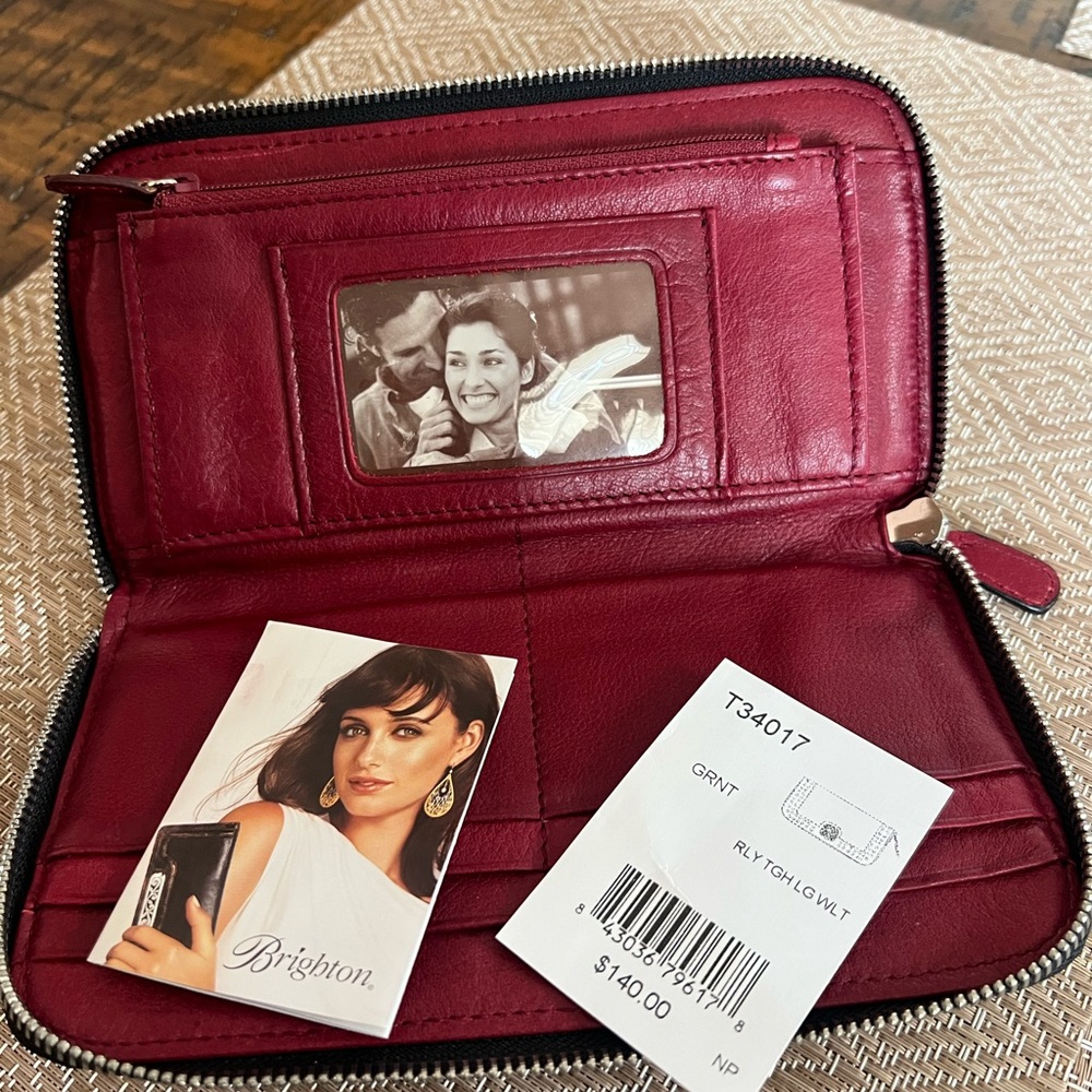 Brighton Studded Burgundy Zip Wallet with Decorative Metal Snap - Picture 13 of 15